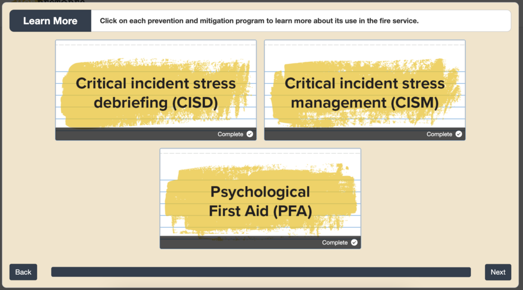 An interactive menu branches to three types of prevention and mitigation programs.